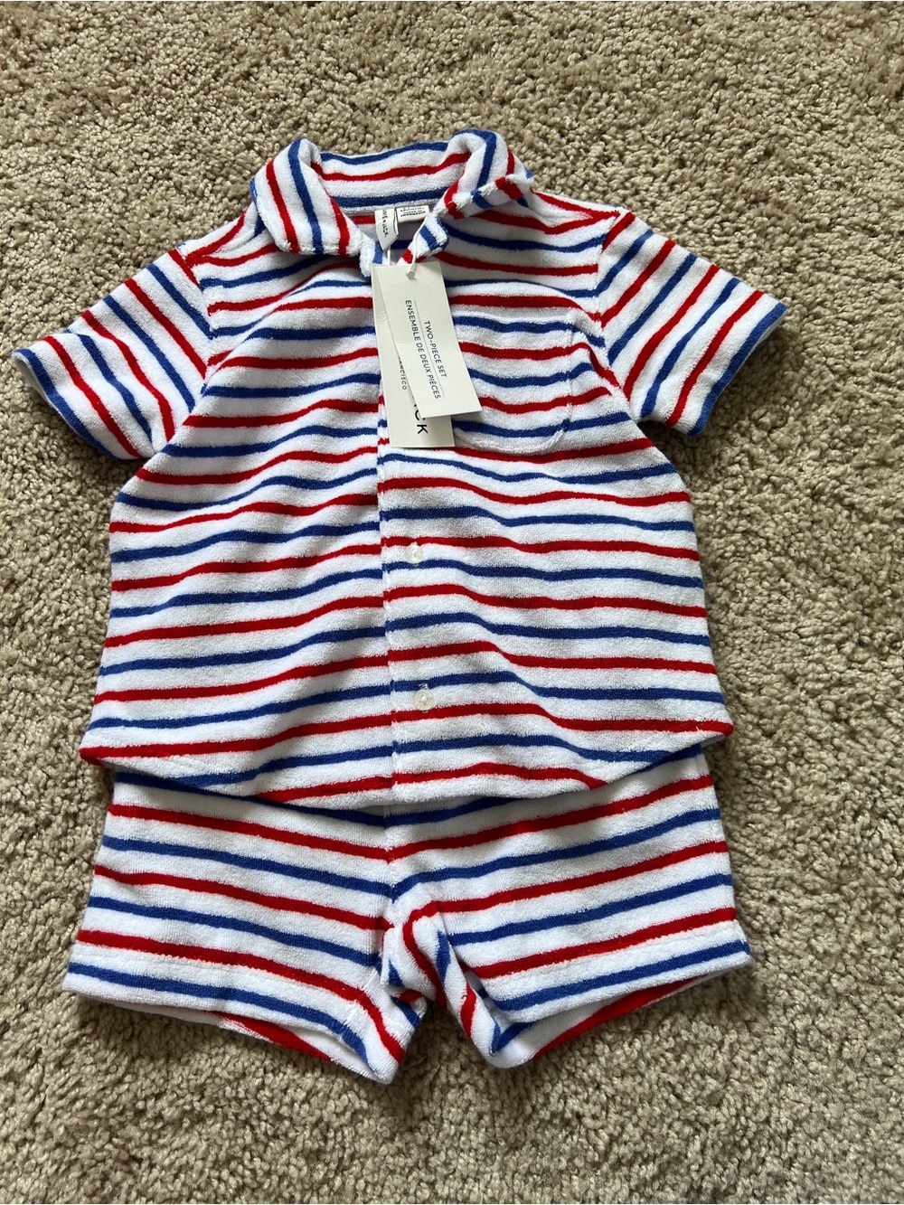 Janie and Jack Striped Red and Blue Short Sleeve Set Terrycloth